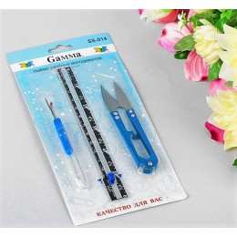 Набор инструментов для шитья Gamma SS-014: кусачки, линейка швейная, вспарыватель.